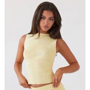 Peppermayo Holly Floral Daisy Sleeveless Knit Top in Yellow Size Small Medium